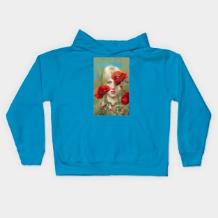 Stunning dreamy design of a pretty girl and poppy flowers Kids Hoodie